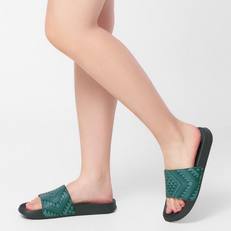 Karanga Ink Women's Artist Collaboration Slides, Green, hi-res