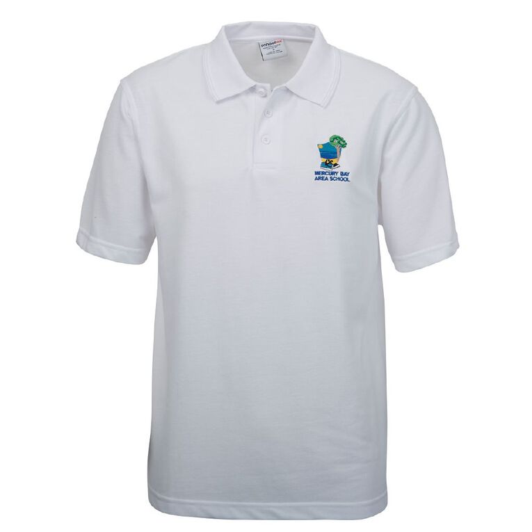 Schooltex Mercury Bay Area School Short Sleeve Polo with Embroidery, White, hi-res