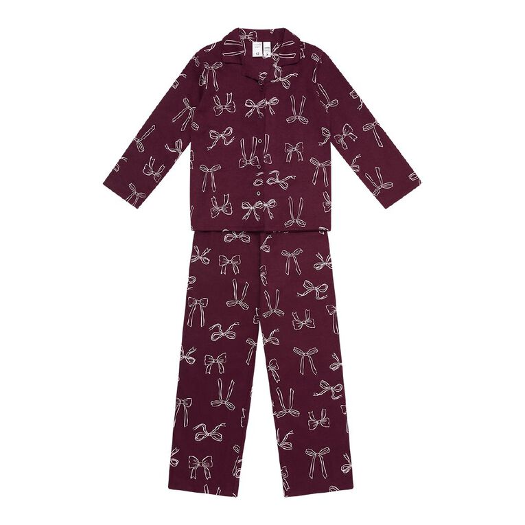 H&H Girls' Flannelette Button Up Pyjama Set, Red Mid, hi-res
