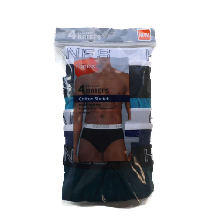 Hanes Men's Cotton Stretch Briefs 4 Pack, Black/Blue, hi-res
