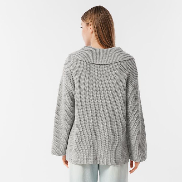 H&H Women's Quarter Zip Rib Knit Jumper, Grey Marle, hi-res