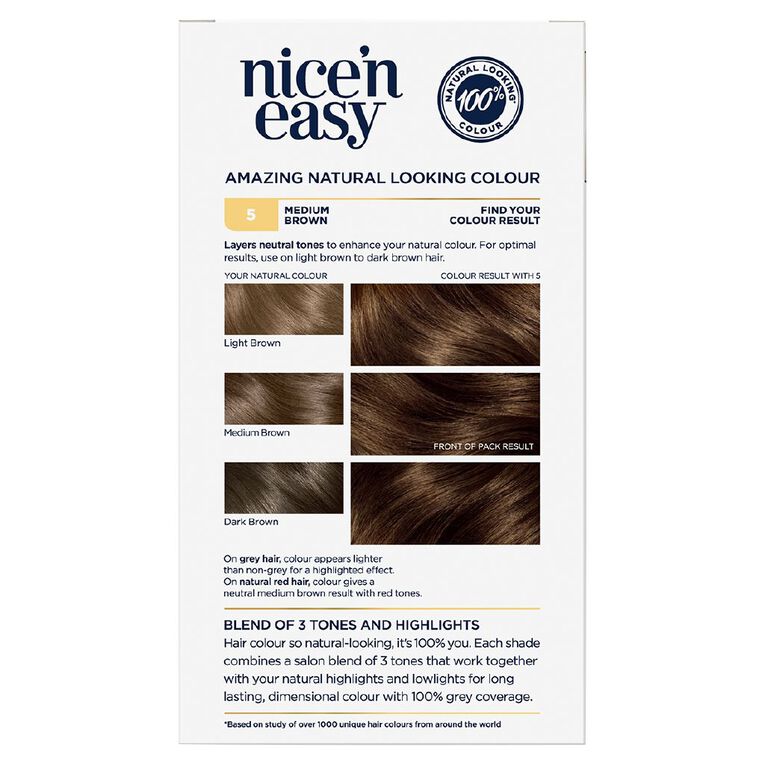 Clairol Nice N Easy Permanent Hair Colour Medium Brown 5, , hi-res