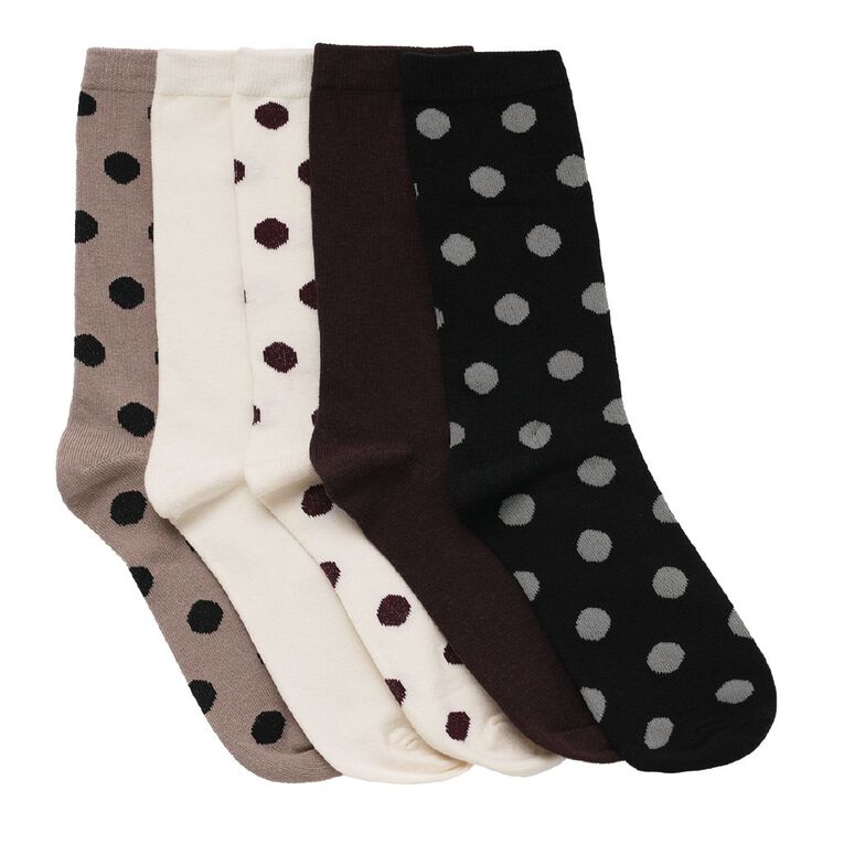 H&H Women's crew Jaquard Socks 5 Pack, Brown, hi-res