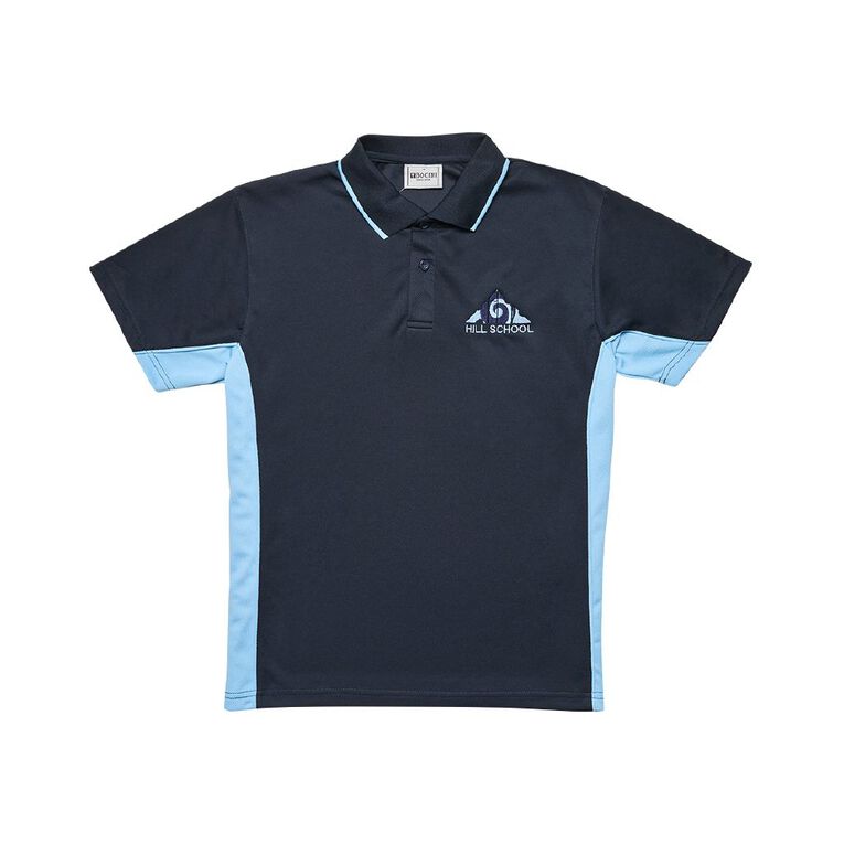 Schooltex Pukekohe Hill Short Sleeve Polo with Embroidery, Navy/Sky, hi-res