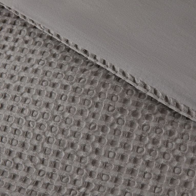Living & Co Duvet Cover Set Cotton Waffle Grey Queen, , hi-res