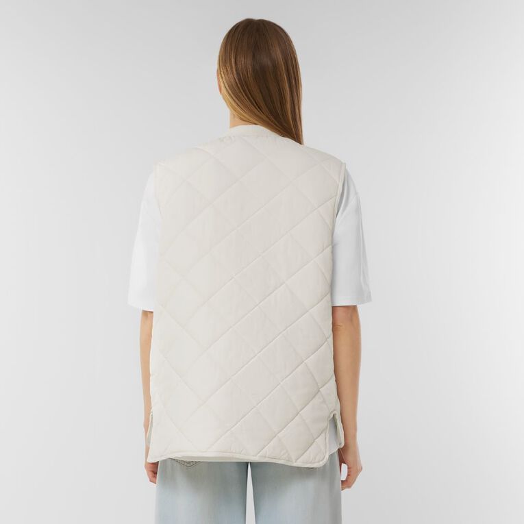 H&H Women's Quilt Vest, Cream, hi-res