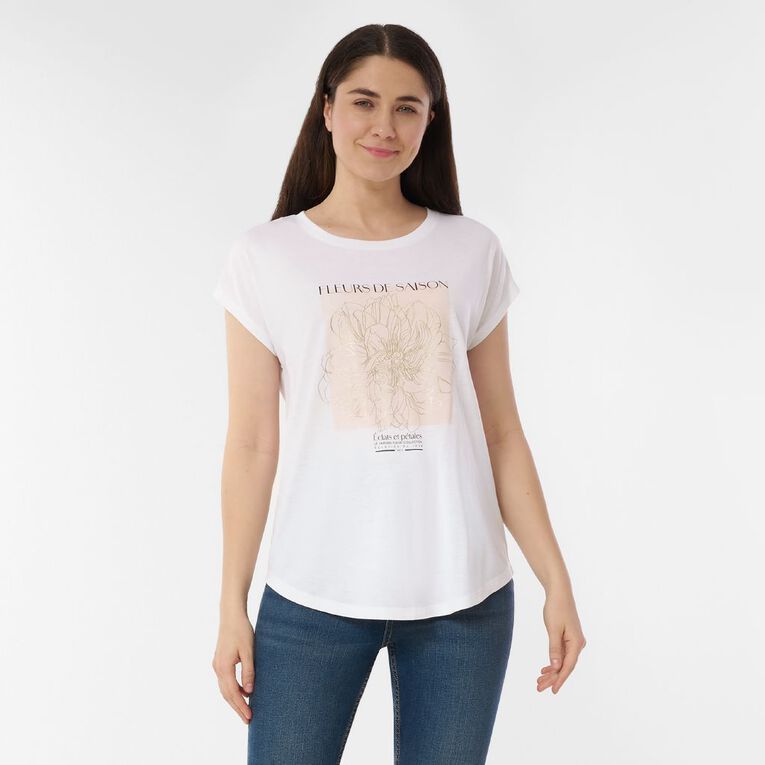 H&H Women's Short Sleeve Print Tee, White, hi-res