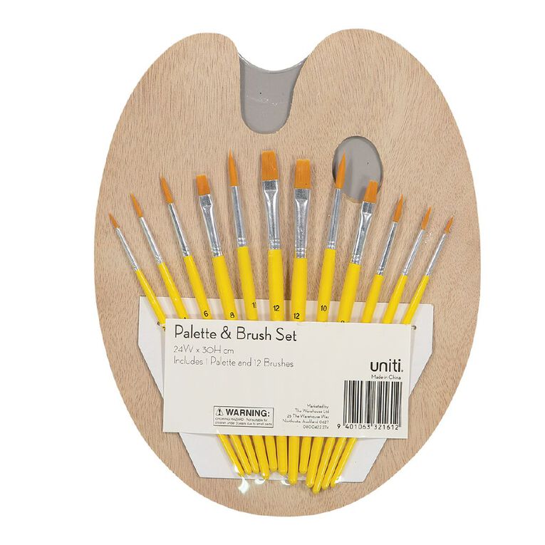 Uniti Wooden Palette & Brush Set 12 Pack Natural, , hi-res