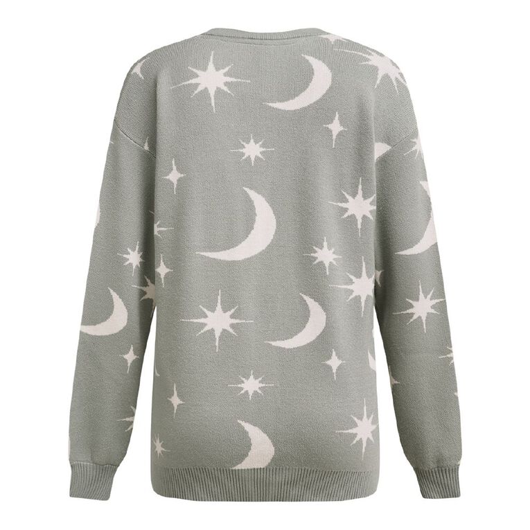 H&H Women's Star Jacquard Cardigan, Green Mid, hi-res