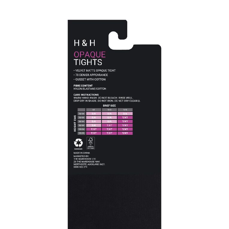 H&H Women's 70 Denier Opaque Tights 1 Pair, Black, hi-res
