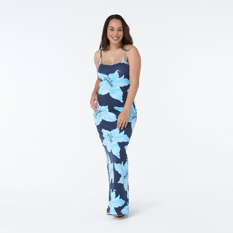H&H Women's Sleeveless Printed Contour Maxi Dress, Blue Dark, hi-res