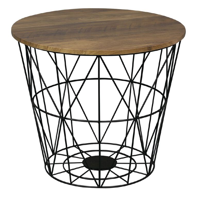 Living & Co Wire Side Table Wood Look Black The Warehouse