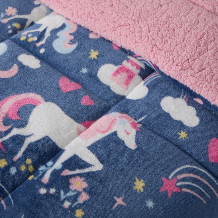 Living & Co Kids Plush Comforter Set Sherpa Reverse Unicorn Blue, , hi-res