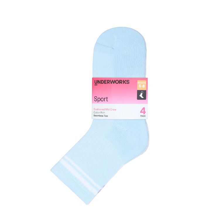 Underworks Women's Sports Mid Crew Socks 4 Pack, Blue, hi-res