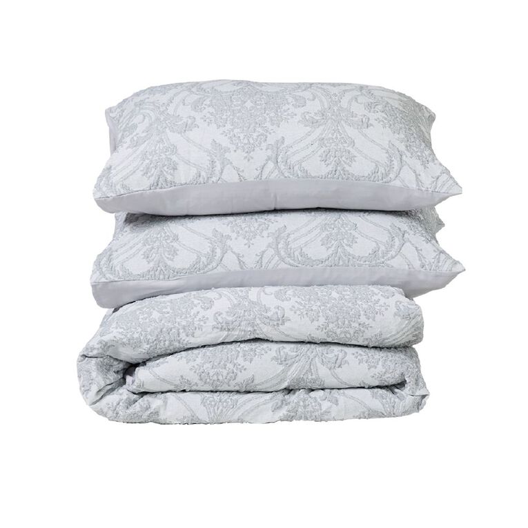Living & Co Duvet Cover Set Velora Damask Grey King, , hi-res