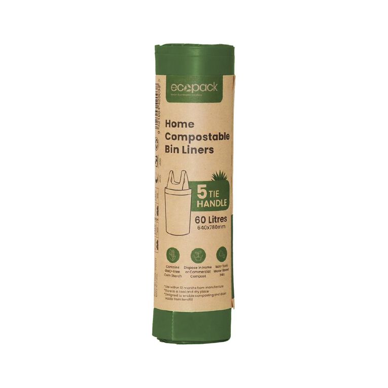Ecopack Compostable Bin Liners 60L 5 pack, , hi-res