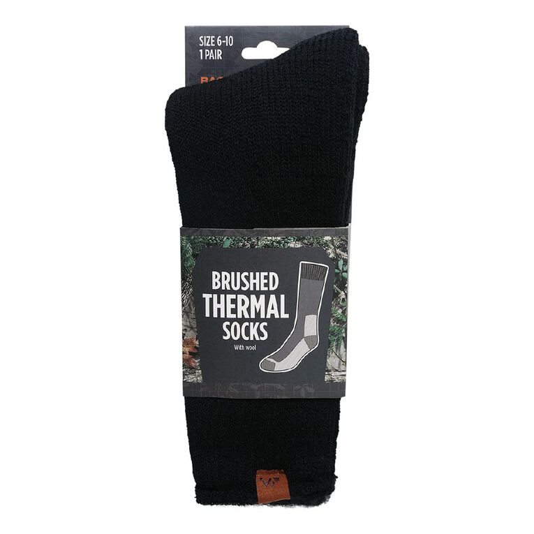 Back Country Adults' Brushed Thermal Socks 1 Pack, Black, hi-res