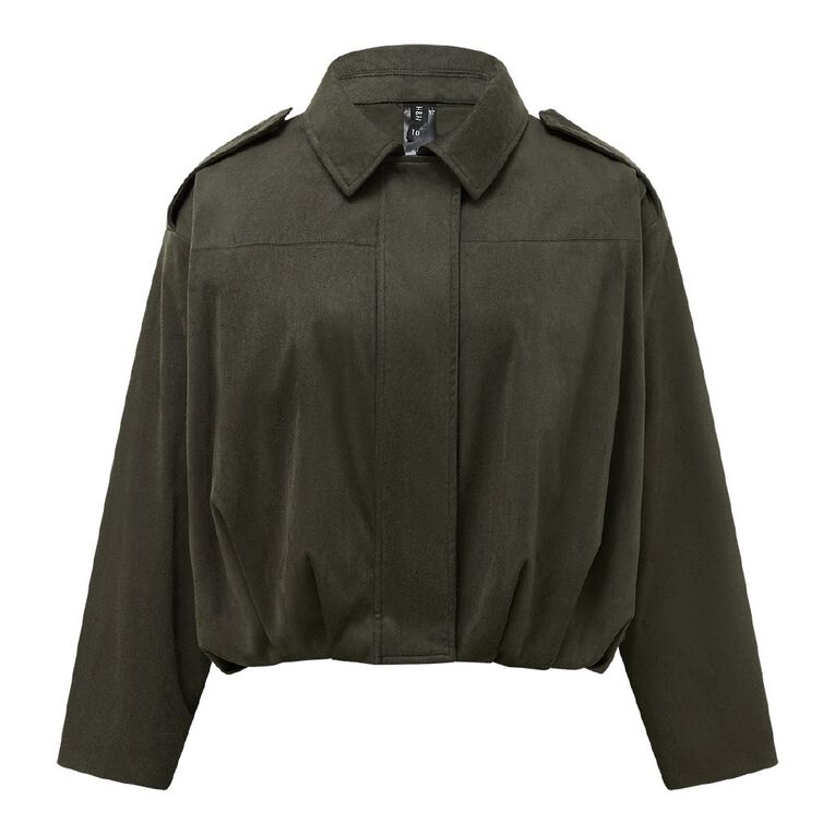 H&H Women's Suede Pleated Bomber Jacket, Green Dark, hi-res