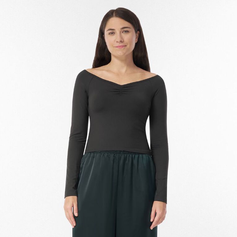 H&H Women's Contour Sweetheart Off Shoulder Top, Black, hi-res