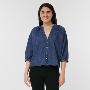 H&H Women's V-Neck Denim Shirt
