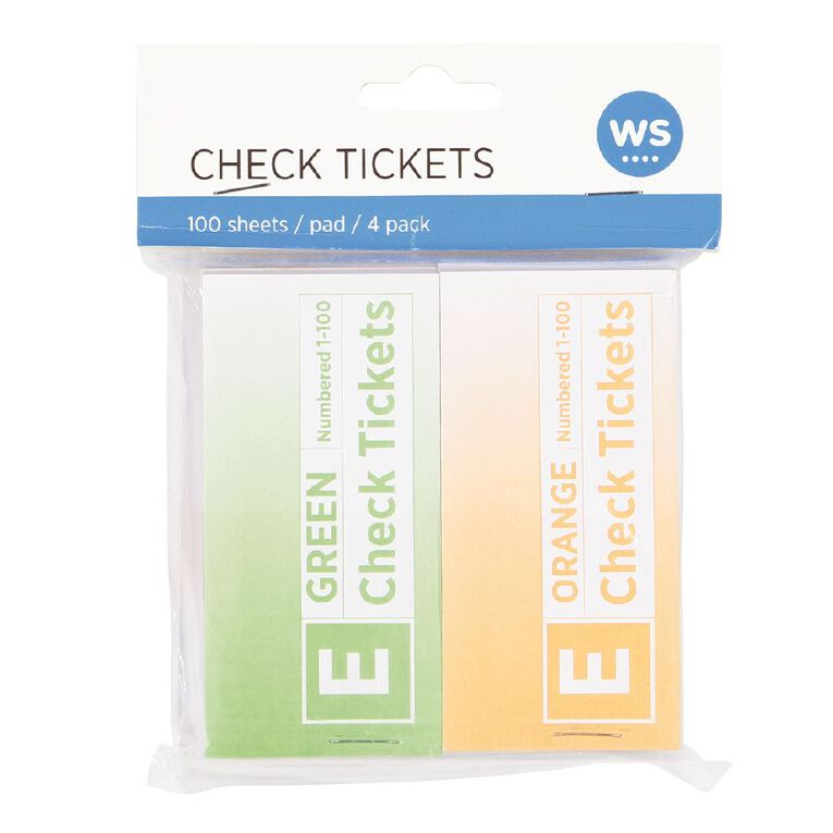 WS Check Tickets 100 Sheets Assorted, , hi-res