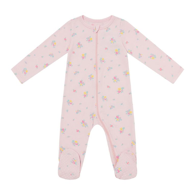 Young Original Babys' Zip-Thru All-in-One, Pink Light FLORAL, hi-res