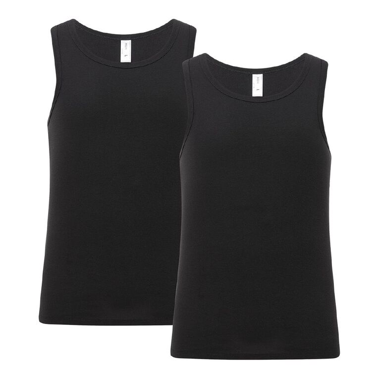 H&H Men's Singlet 2 Pack, Black, hi-res
