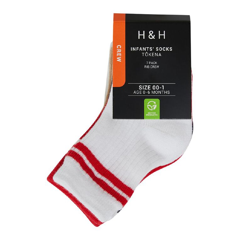H&H Infants' Grib Rib Crew Socks 7 Pack, Red Mid, hi-res