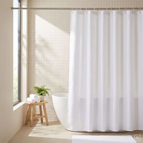 Living & Co Shower Curtain Plain Slub White 180cm x 180cm