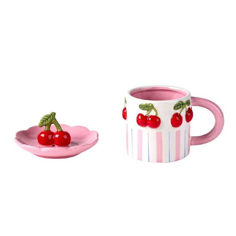 Living & Co Cherryontop Cup and Mini Snack Plate Set Multi-Coloured, , hi-res