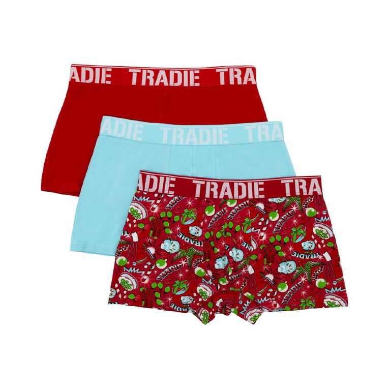Tradie Men's Trunks 3 Pack, Red Mid, hi-res