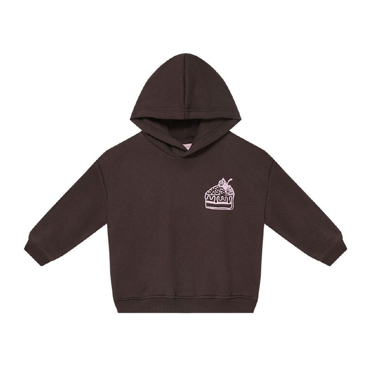 Young Original Toddler Girls' Cosy Fleece Hooddie, Brown Mid, hi-res