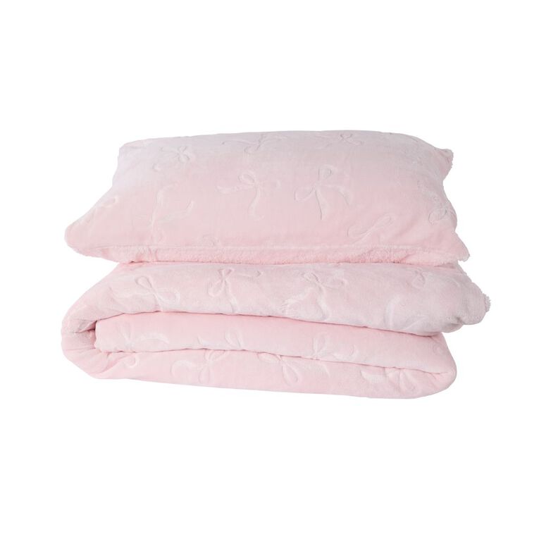 Living & Co Kids Duvet Cover Set Plush Embossed Pink Single, , hi-res