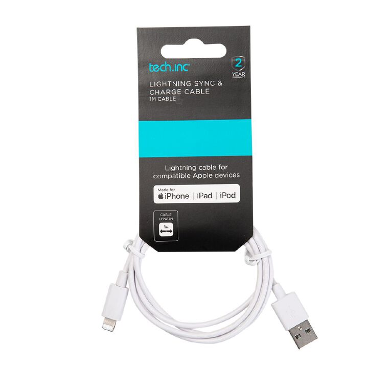 Tech.Inc USB A To Lightning Cable 1m White, , hi-res
