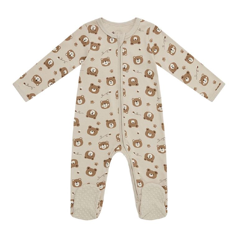 Young Original Babys' Zip-Thru All-in-One, Brown Light BEARS, hi-res