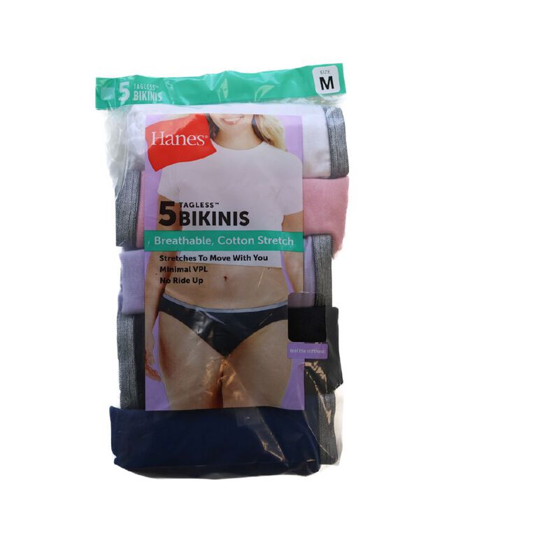 Hanes Women's Cotton Stretch Bikini Briefs 5 Pack, White, hi-res