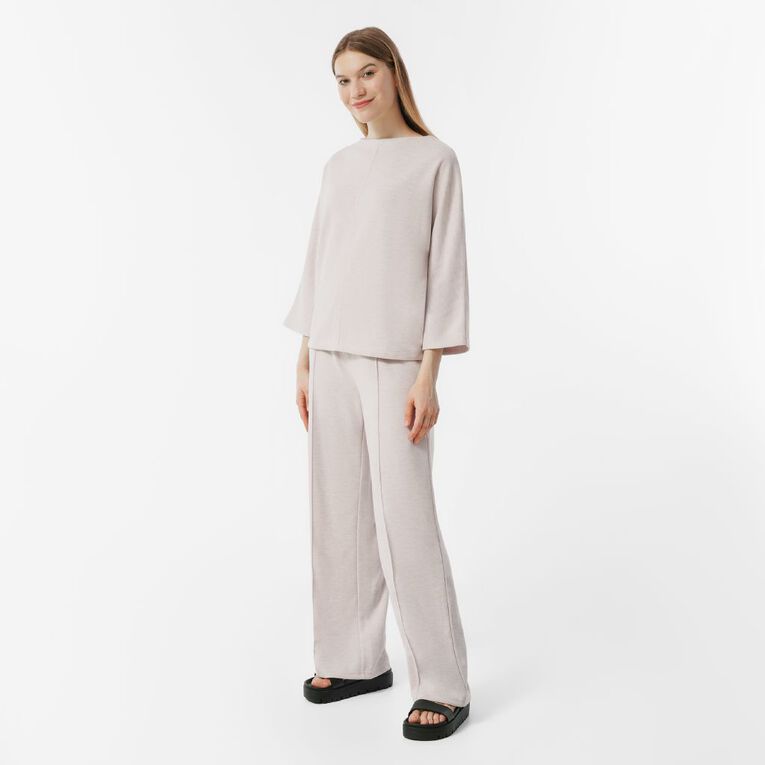 H&H Women's Wide Leg Brushed Pintuck Pants, Natural, hi-res