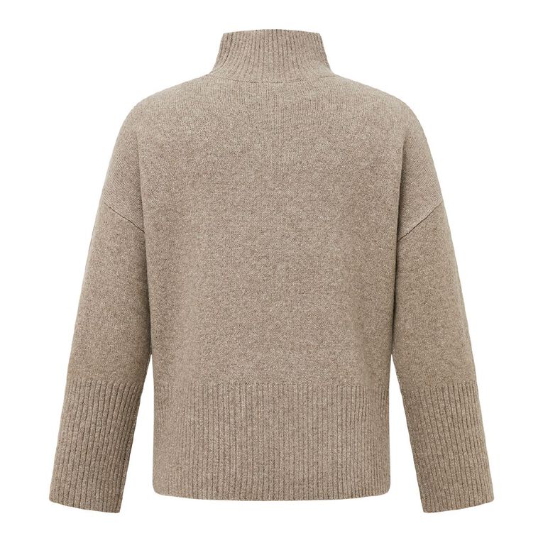 H&H Women's Crop Chunky Funnel Knit Jumper, Brown Mid, hi-res