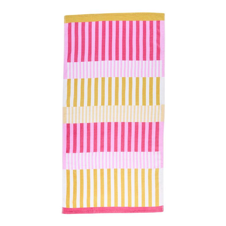 Living & Co Beach Towel Printed Chop Stripes Multi-Coloured 75cm x 150cm, , hi-res