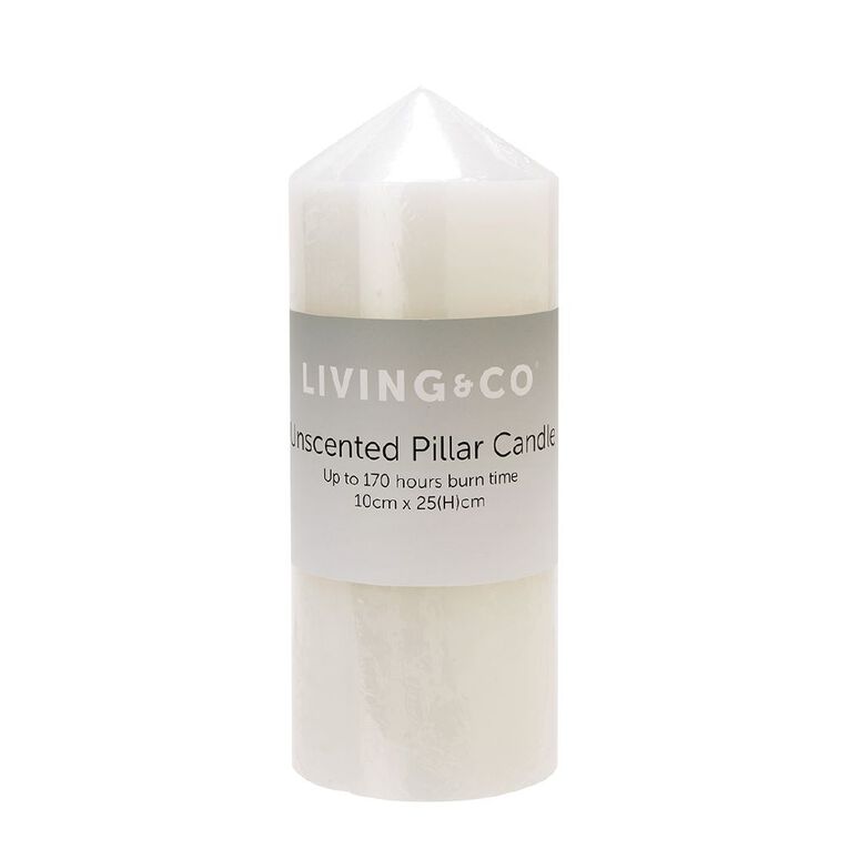 Living & Co Unscented Pillar Candle White 10x25cm, , hi-res