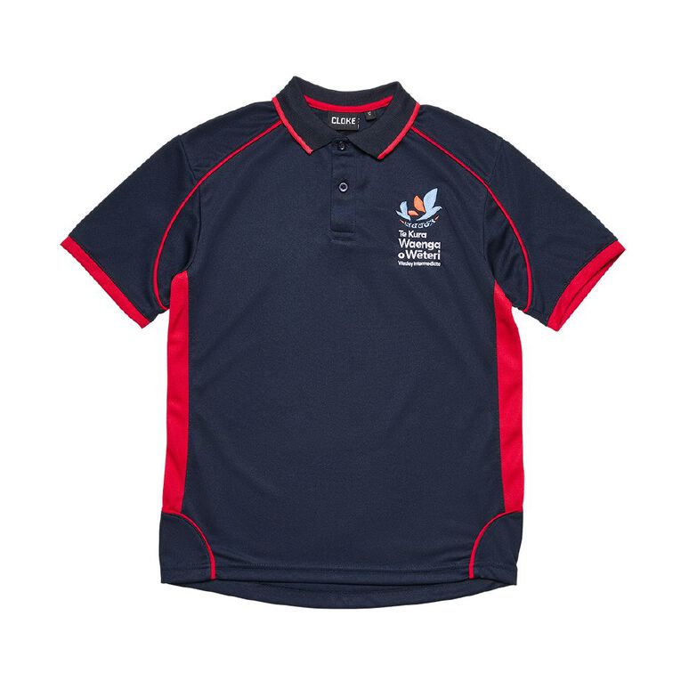 Schooltex Wesley Intermediate Short Sleeve Polo with Embroidery, Navy/Red, hi-res