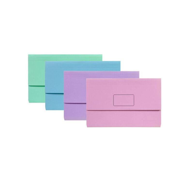Marbig Slimpick Foolscap Document Wallet Pastels 10 Pack, , hi-res