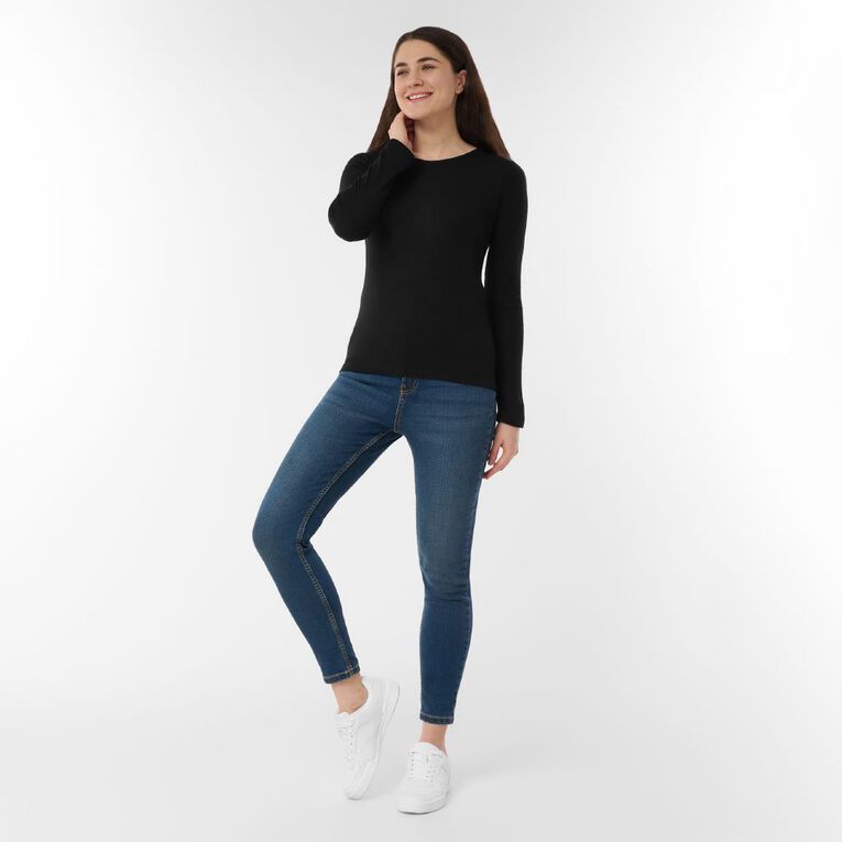 H&H Women's Merino Blend Crew Neck Top, Black, hi-res