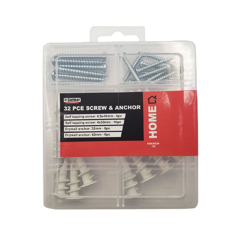 Gartner Home Screw & Anchor Set 32 Piece, , hi-res