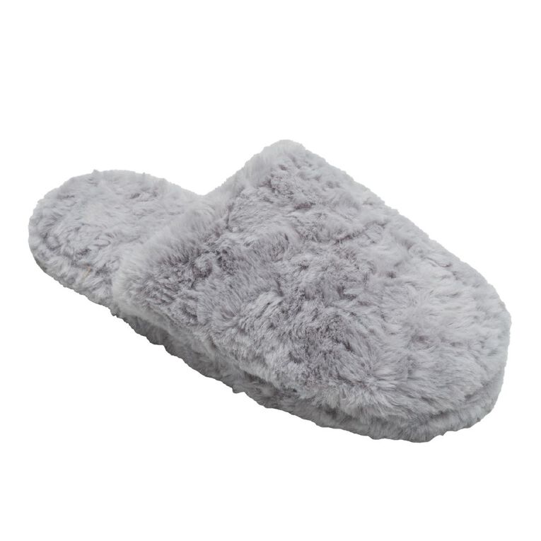 H&H Women's Fluffy Scuff Slippers, Grey, hi-res