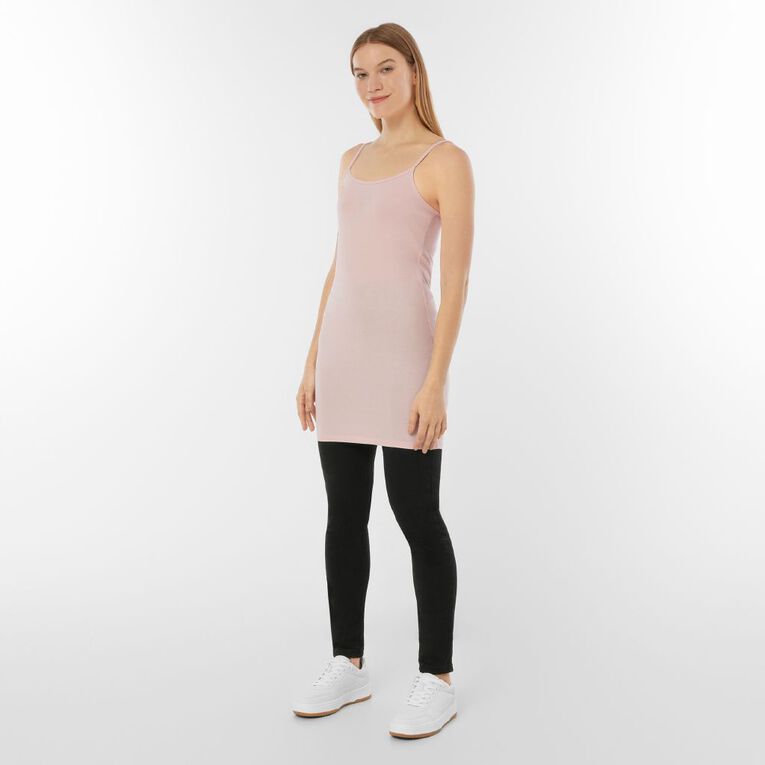 H&H Essentials Women's Stretch Cotton Longline Cami, Pink Light, hi-res