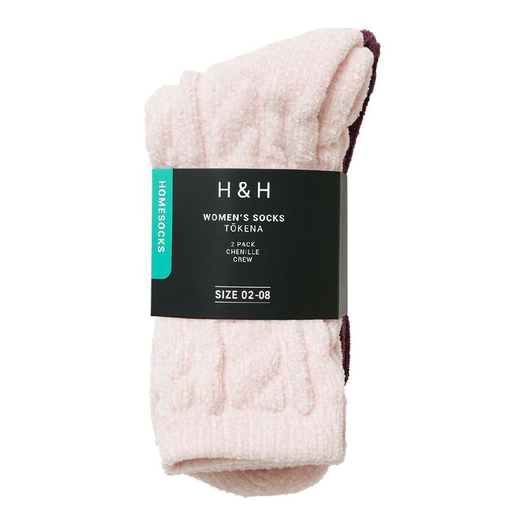 H&H Women's Chenille Crew Socks 2 Pack, Pink Light, hi-res
