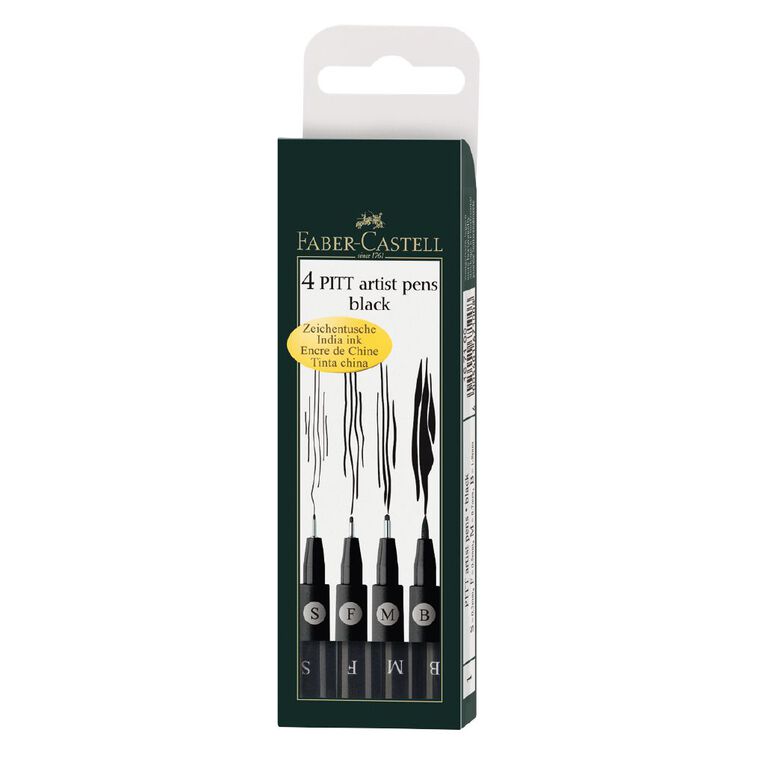 Faber-Castell Pitt Artist Pens Thin Black 4 Pack, , hi-res