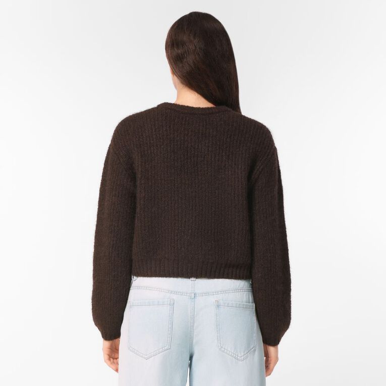 H&H Women's Fluffy Knit Cardigan, Brown Dark, hi-res