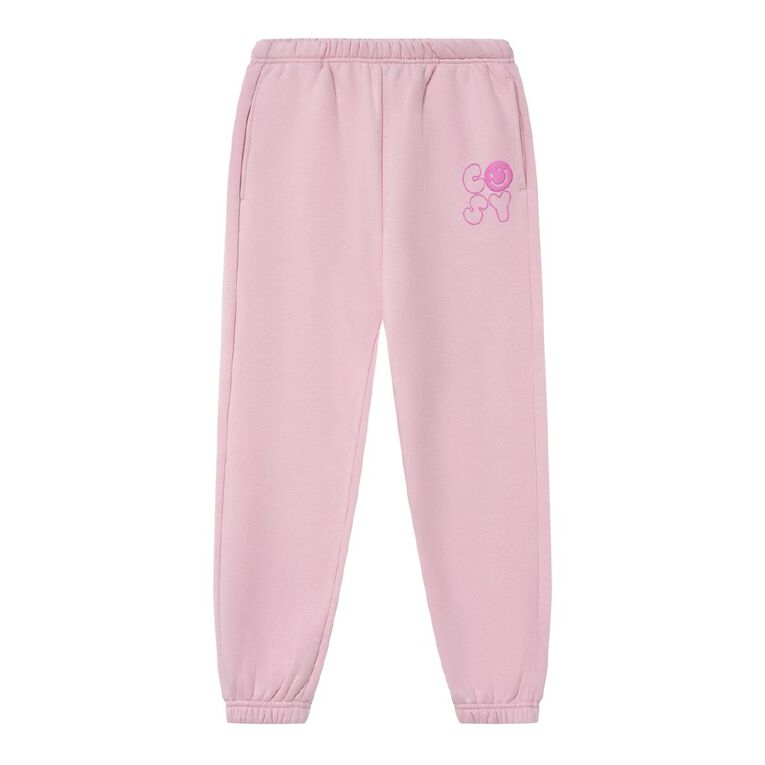 Young Original Cosy Fleece Cuffed Trackpants, Pink Light, hi-res